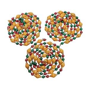 3 pc. Mercury Glass Bead Garland Vintage Christmas 15 ft Green Yellow Red READ